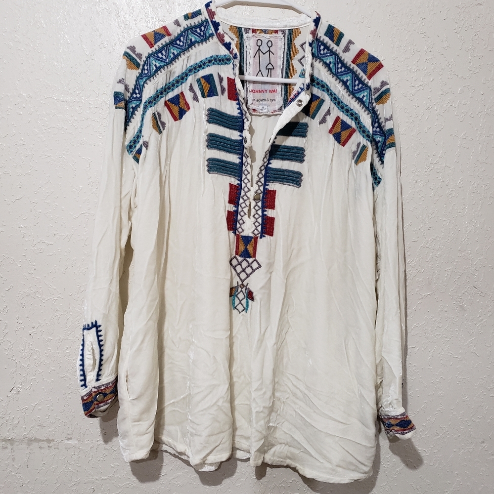 Johnny Was Eugenia Embroidered Velvet Oversized Blouse